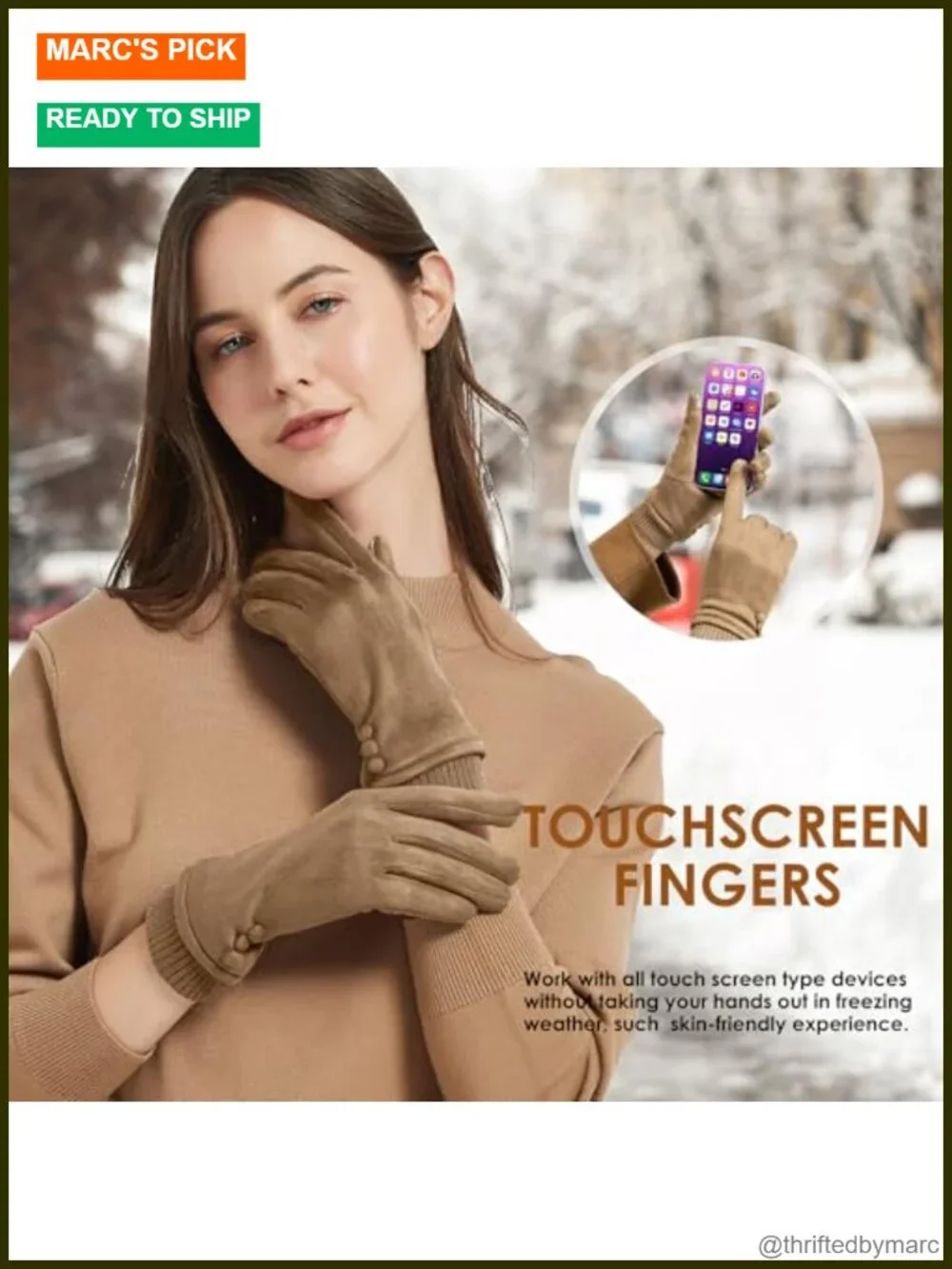 Suede Fleece Lined Touch Screen Winter Gloves
